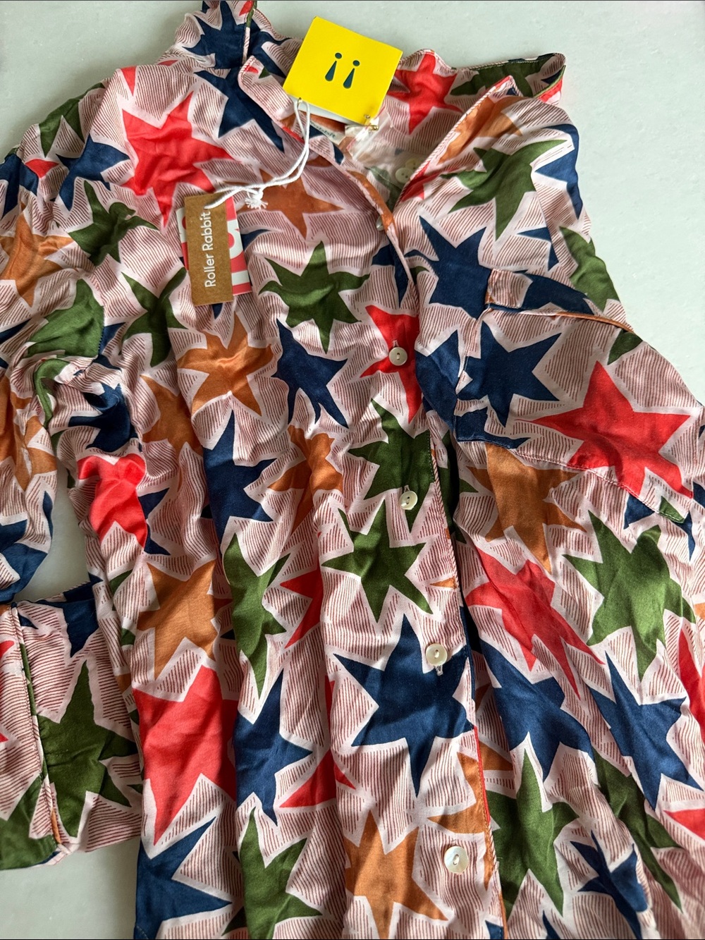 Roller Rabbit Star Print Button-Down in Navy, Red, Green & Rust